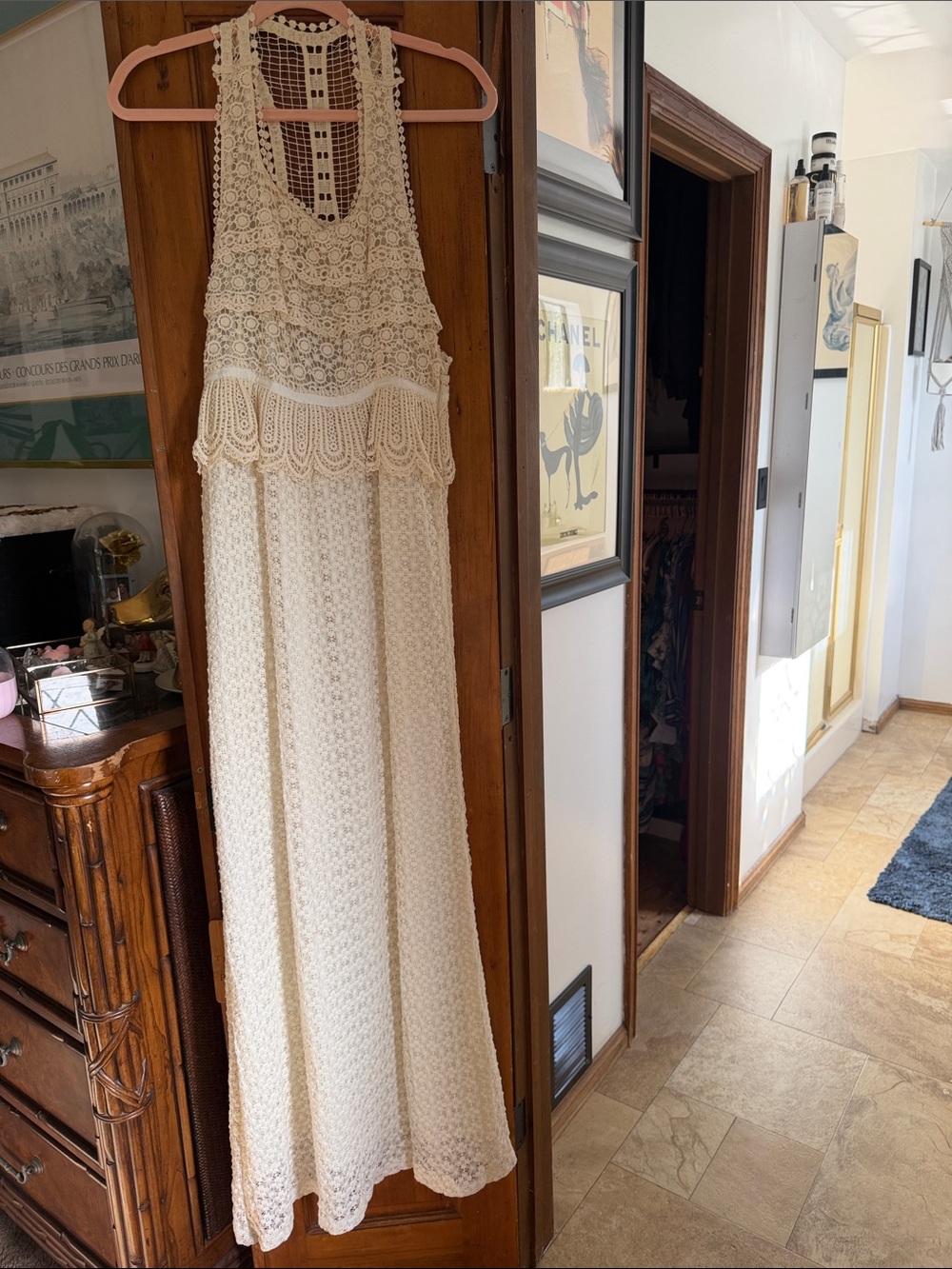 Meghan LA Cream Crochet Lace Maxi Dress